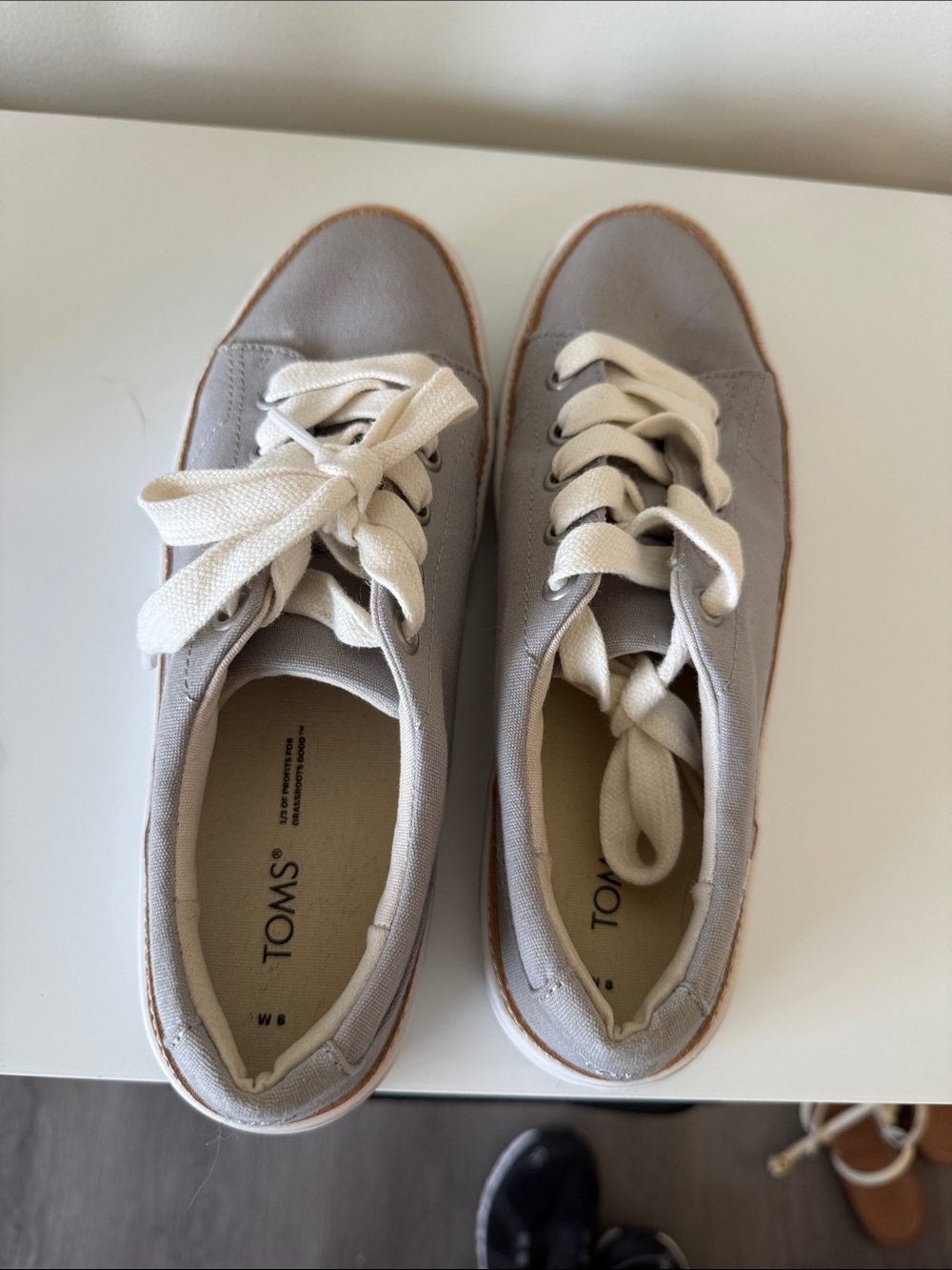 TOMS Women's Canvas Sneakers in Light Gray with Cream Laces